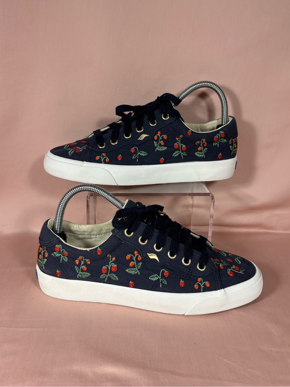 Keds x Rifle Paper Co Embroidered Navy/Red Strawberries Women's Sneakers SZ 8